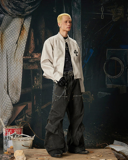 Spliced Metal-Detail Scimitar Denim Pants
