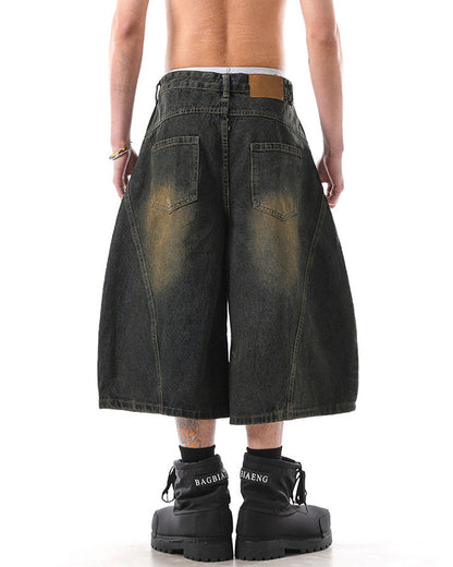 Vintage Washed Seven-Length Denim Pants