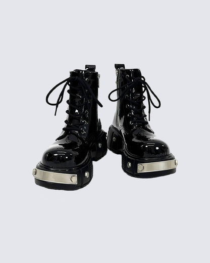 Patent Leather Platform Combat Boots