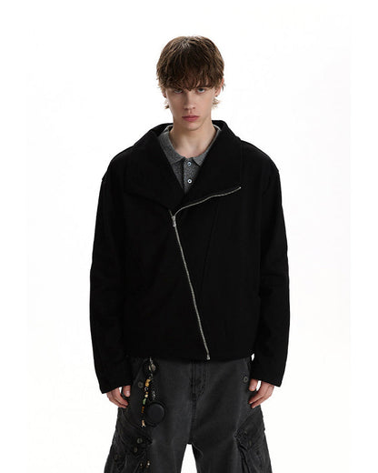 Minimalist Asymmetric Zip Stand Collar Jacket