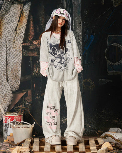 Layered Graphic Ribbed Long Sleeve T-Shirt