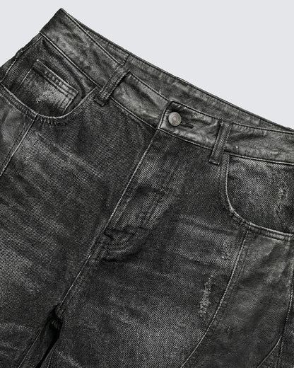 LOW SATURATION-Washed Wide-Leg Denim Pants
