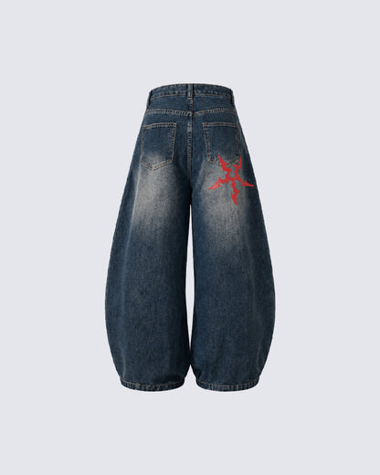 Vintage Totem Embroidered Curved-Leg Jeans New