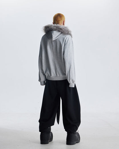 Lightweight Fuzzy Printed Half-Zip Cropped Hoodie