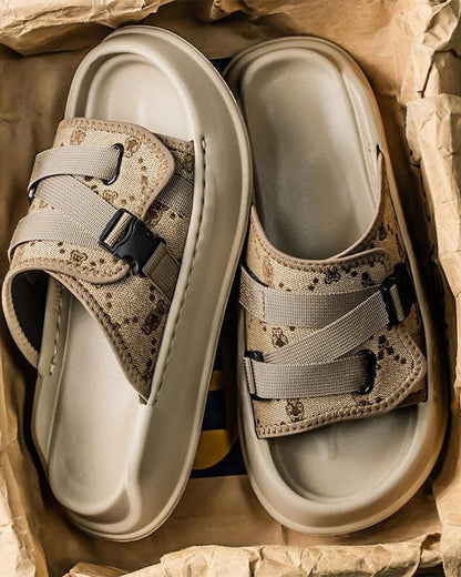 Black Mesh Double Strap Platform Slides