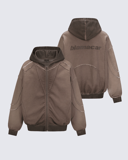 Paneled Stitch Line Zip-Up Hoodie