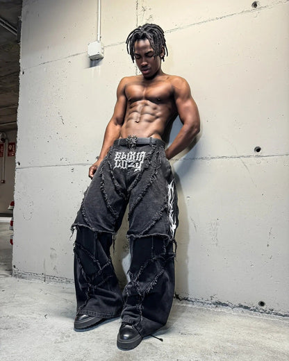 Gothic Spiral Distressed Convertible Jeans
