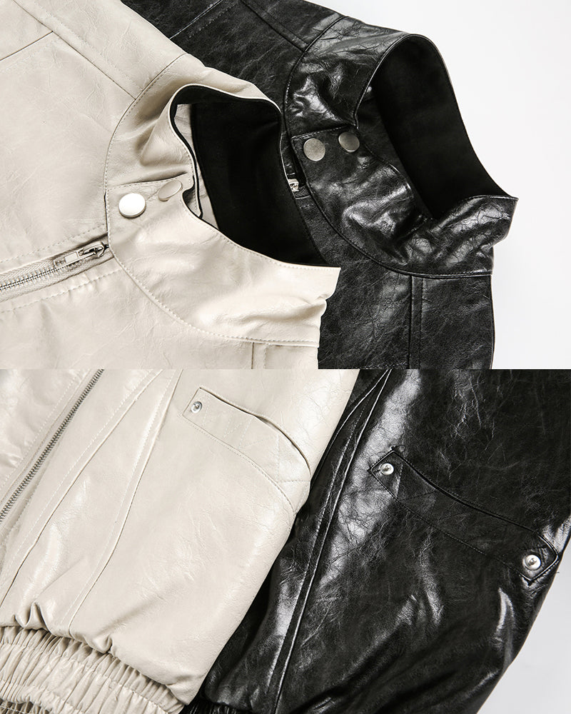 Old Money Style Boxy Vintage Biker Jacket