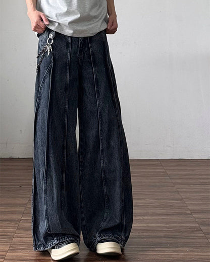 American Wash Patchwork Loose-Fit Denim Pants