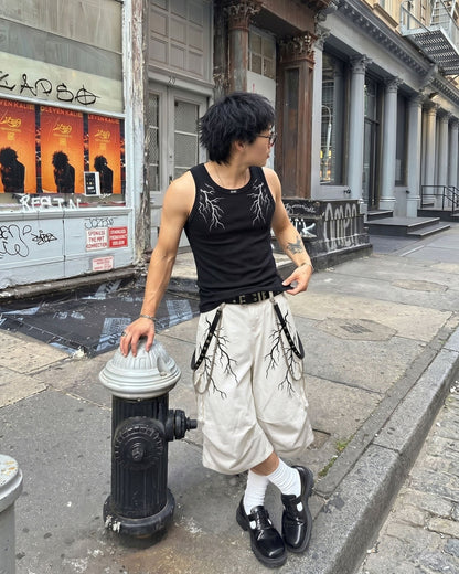 LIGHTNING Series | Gothic Chain Strap Utility Shorts