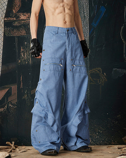 Spliced Metal-Detail Scimitar Denim Pants