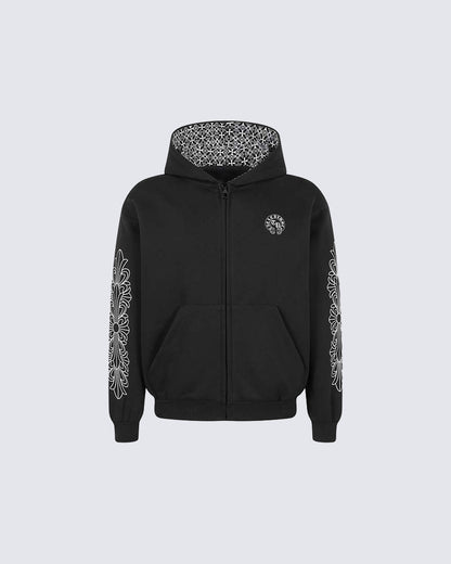 New Vintage Gothic Print Zip Hoodie