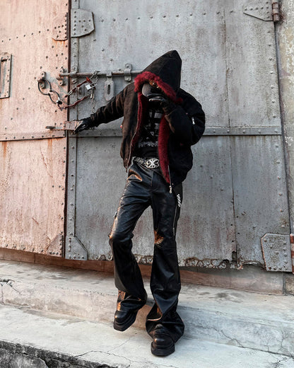 PU Leather Textured Straight-Leg Pants