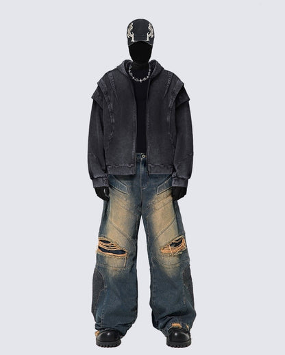 KIIKIOCLUB—Deconstructed Armor Zipper Hoodie