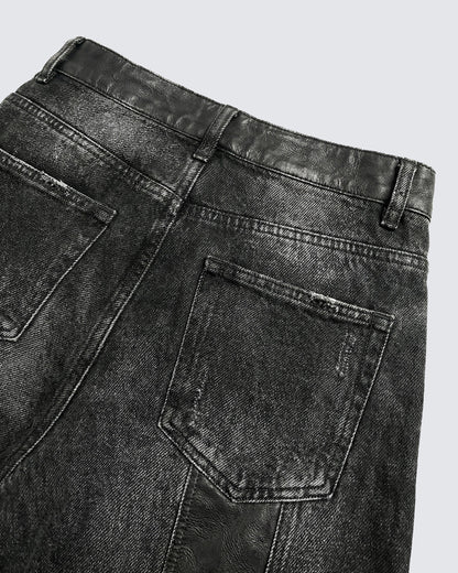 LOW SATURATION-Washed Wide-Leg Denim Pants