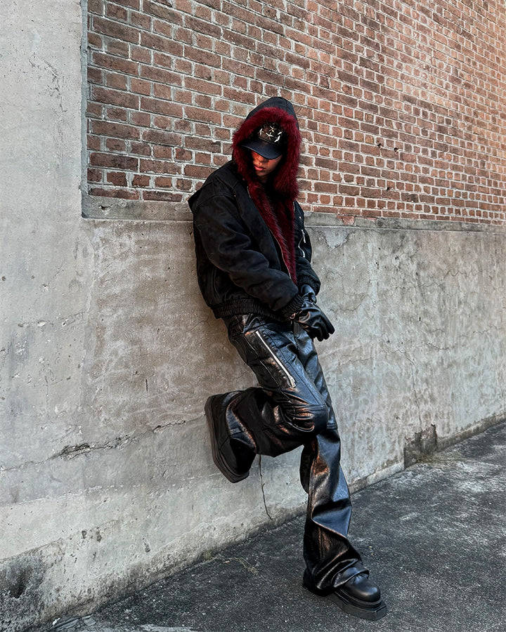 PU Leather Textured Straight-Leg Pants