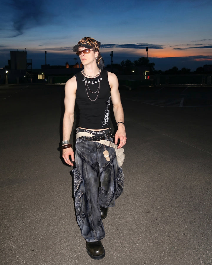 American Street Hip-Hop Slim Cross Tank Top New