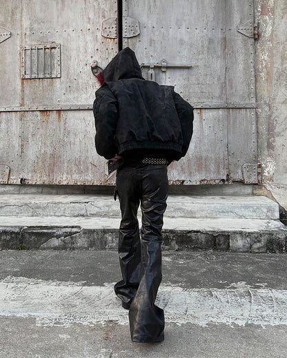 PU Leather Textured Straight-Leg Pants