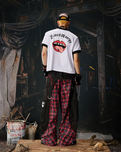 American Style Lip Print Regular-Shoulder T-Shirt