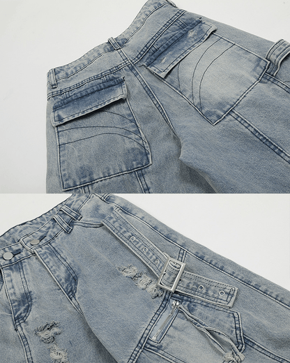 Ripped Denim Cargo Pants – Street Style