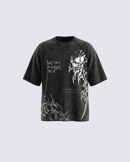 Distressed Graphic Skull Print T-Shirt
