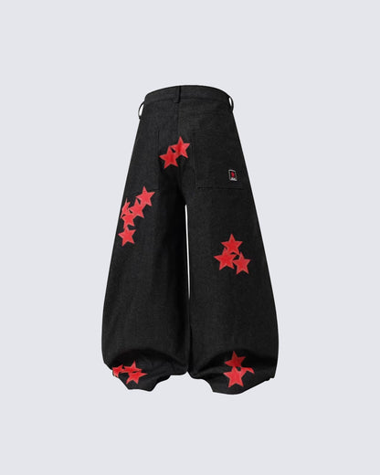 New Print Star Patch Wide-Leg Pants