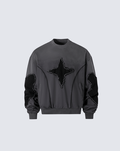 Distressed Star Patchwork Oversized Sweatshirt