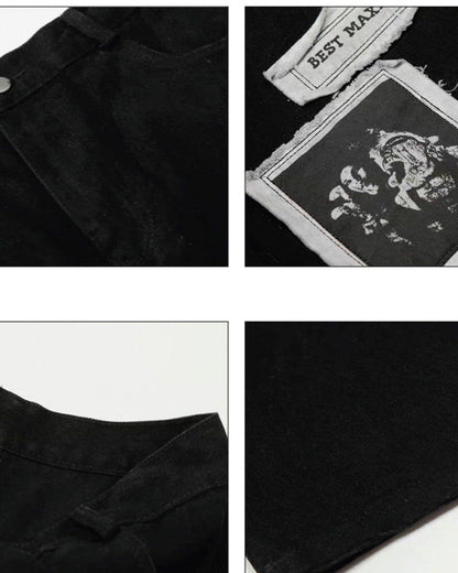 Graphic Patch Wide Leg Denim Pants