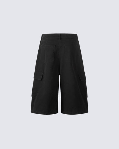 Script Embroidered Utility Cargo Bermuda Shorts