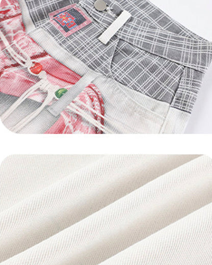 Patchwork Scarf Detail Wide Leg Pants