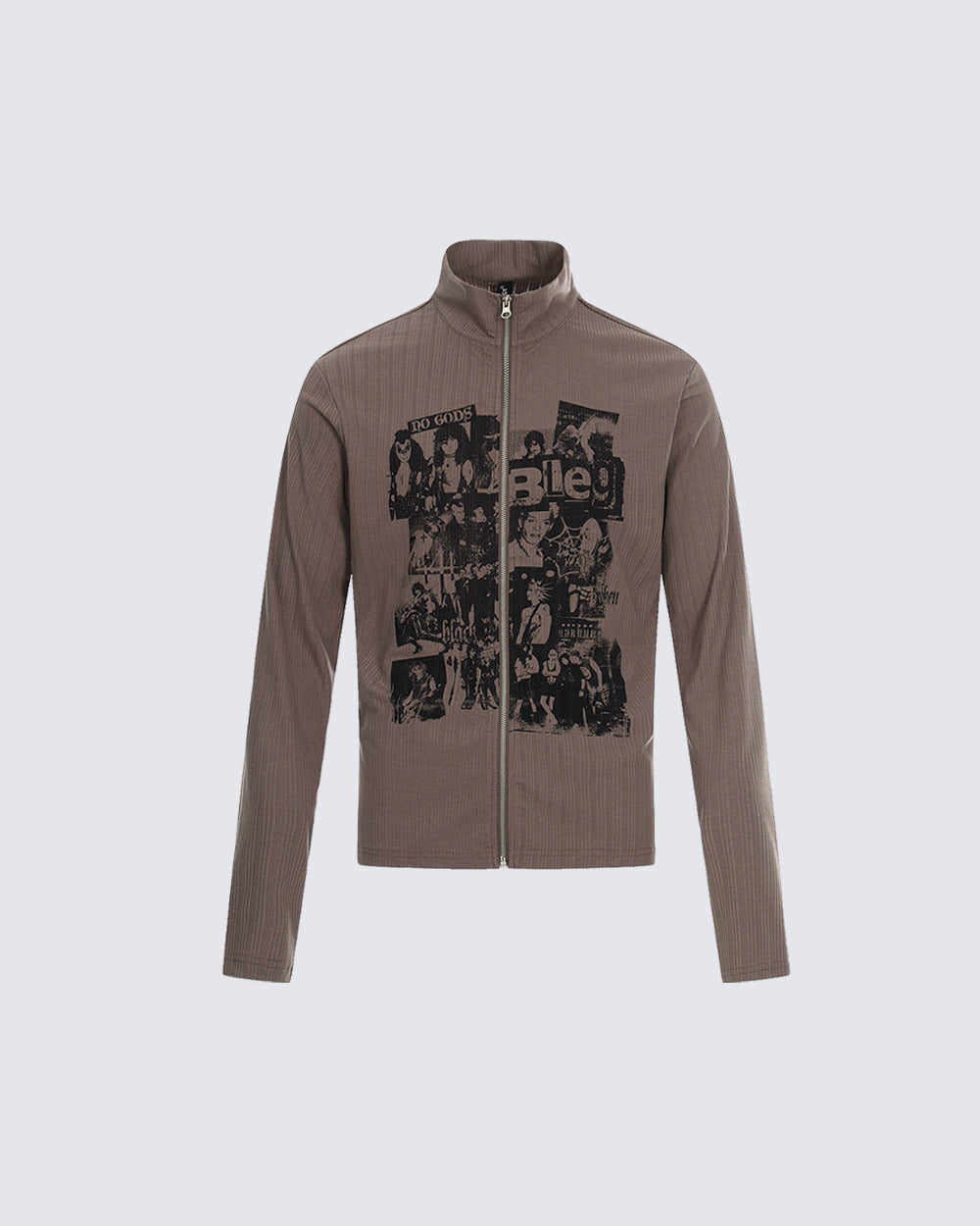 Ribbed Graphic Zip-Up Long Sleeve