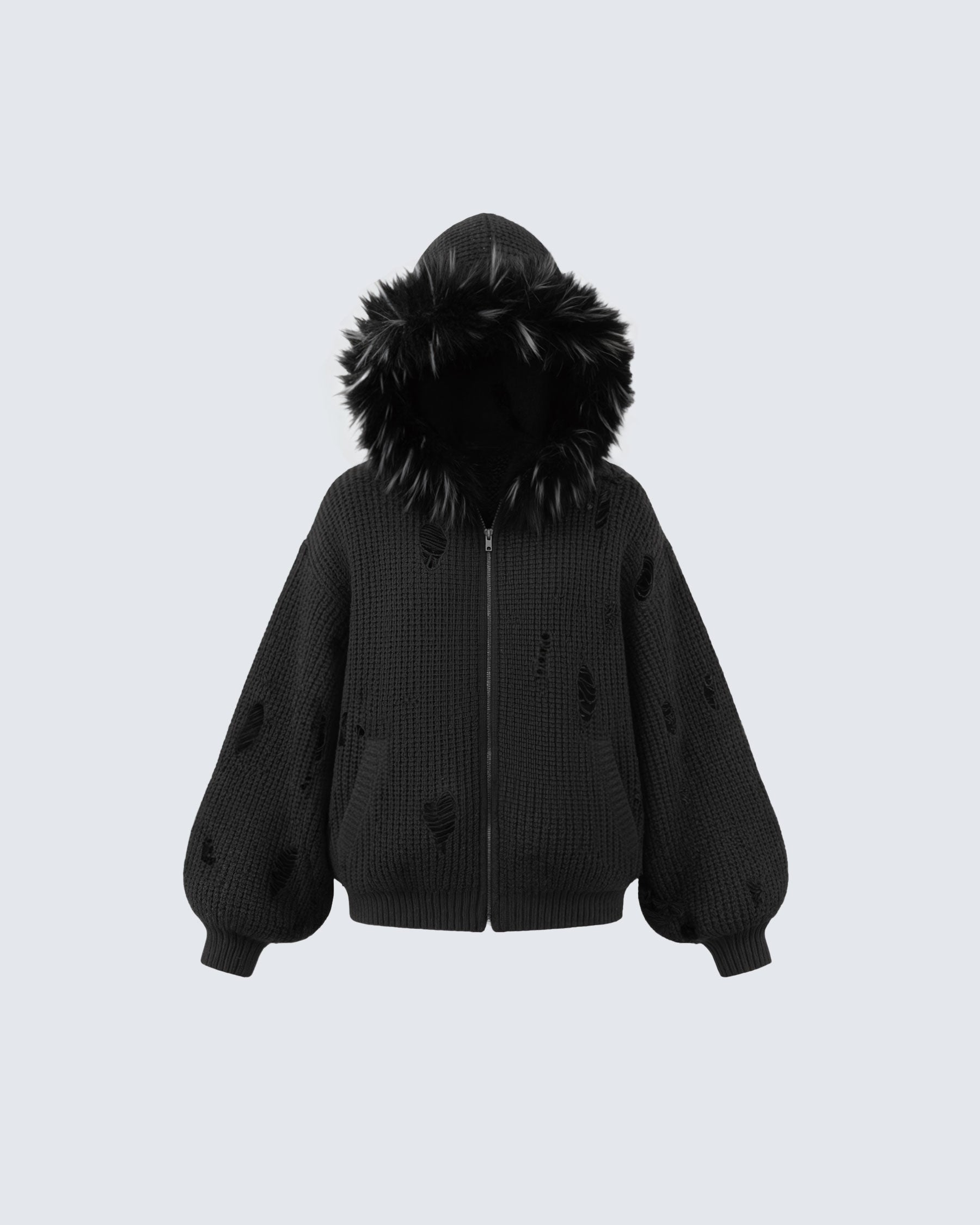 KIIKIO Destroyed Knitted Sweater Plush Coat