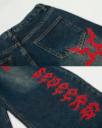 Vintage Totem Embroidered Curved-Leg Jeans New