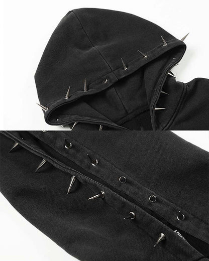 Spike Decor Zip-Up Hooded Sweatshirt