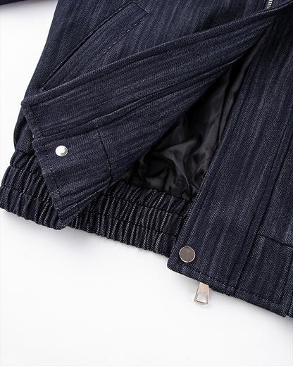 Denim Stand Collar Zip-Up Jacket