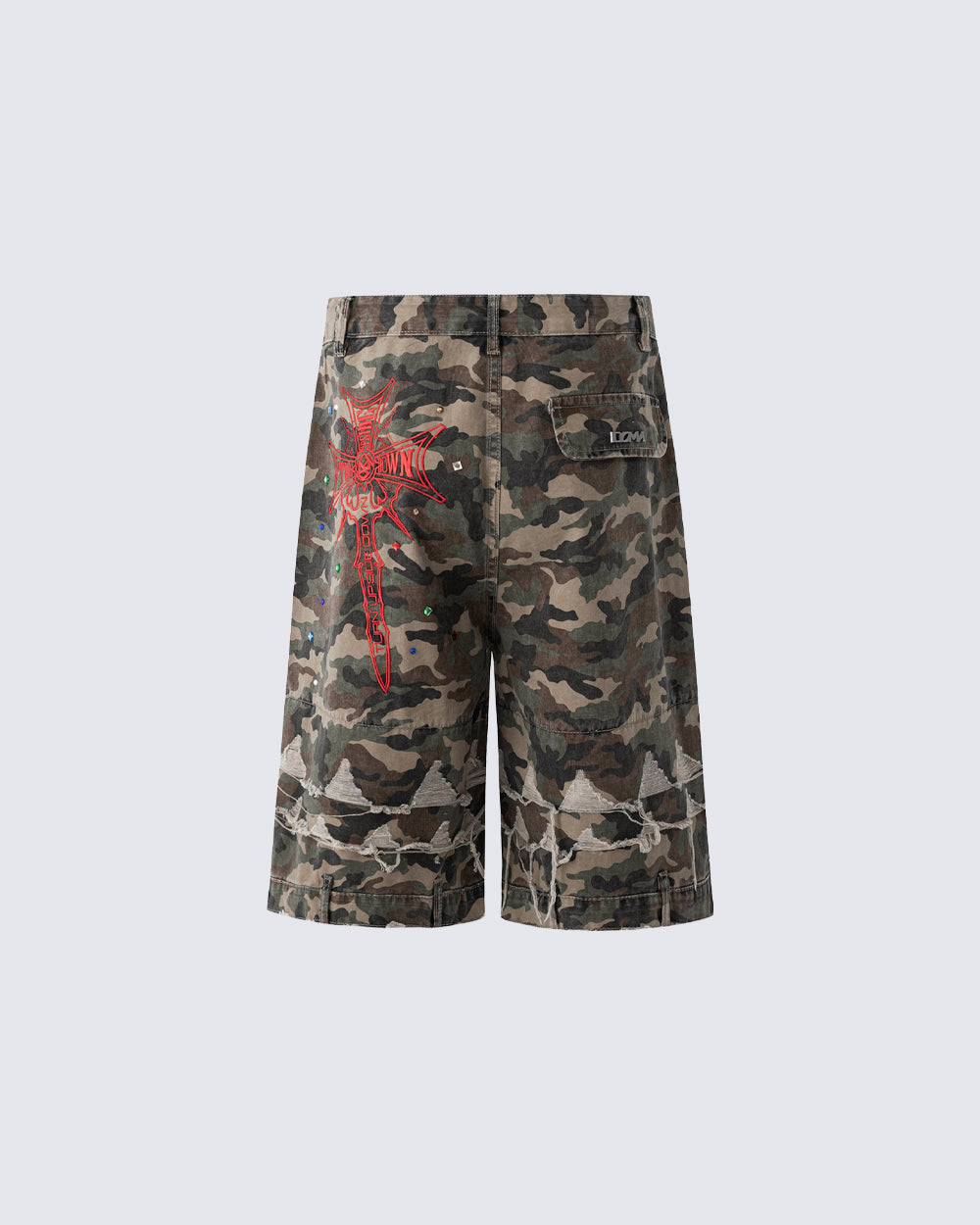 Camo Print Distressed Cargo Shorts