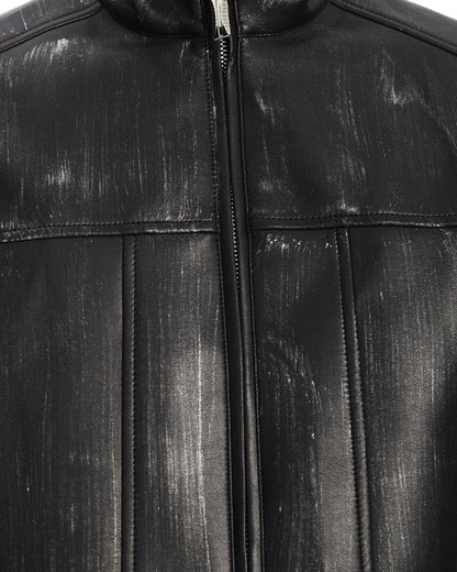 New PU Stand Collar Zip-Up Jacket