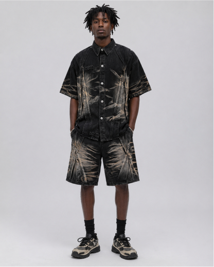 Vintage Washed Panel Stitch Denim Shorts