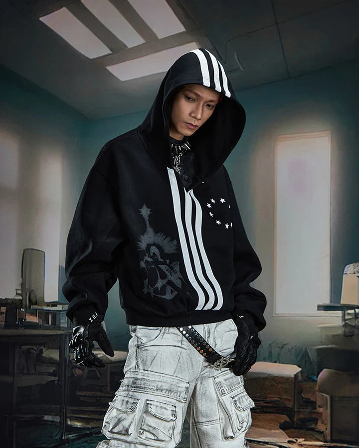 New Punk Stripe Hooded Sweatshirt