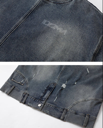 Vintage Washed Denim Bomber Jacket