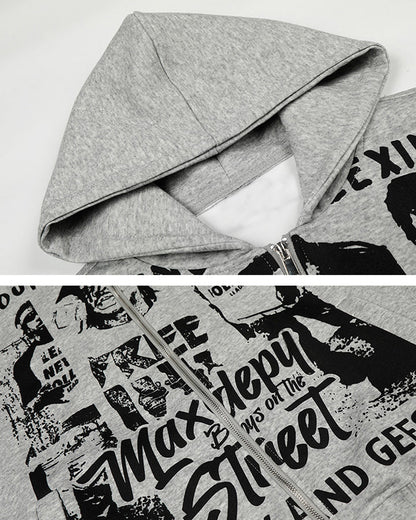 American Street Portrait Graffiti Zip-Up Hoodie