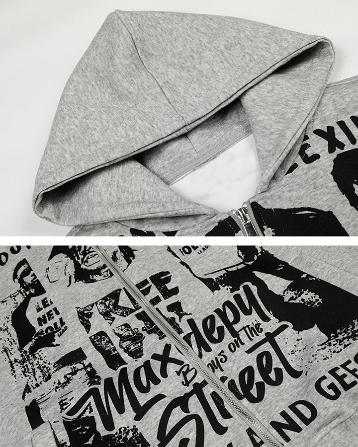 American Street Portrait Graffiti Zip-Up Hoodie