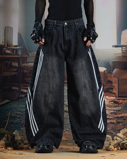 Washed Side Stripe Panel Denim Pants