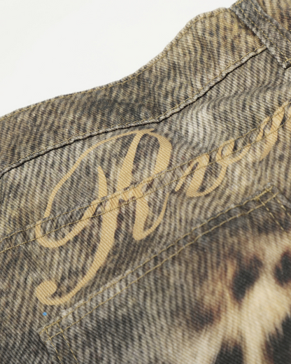 Retro Street Washed Leopard Balloon Jeans