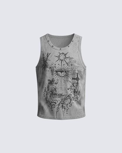 American Vintage Graphic Studded Sleeveless Tank Top