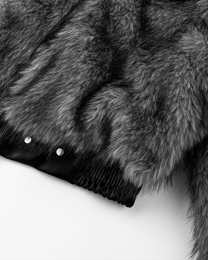 Faux Fur Bomber Jacket with Leather Details