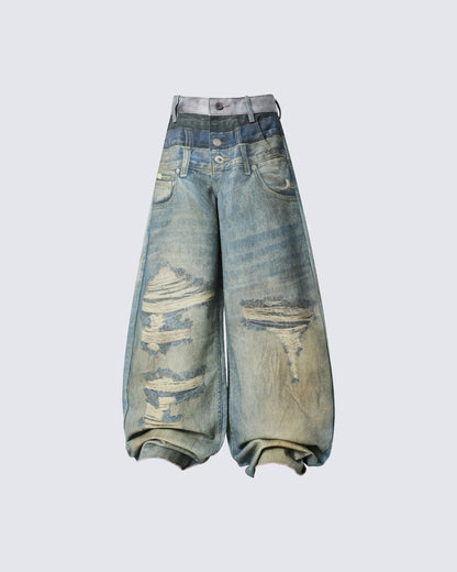 Vintage New Washed Distressed Balloon Jeans