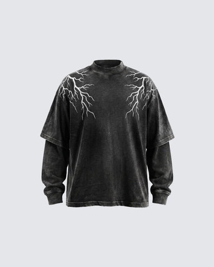 LIGHTNING Series | Washed Layered Long Sleeve T-Shirt