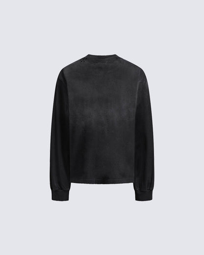 Distressed Crewneck Long Sleeve T-Shirt