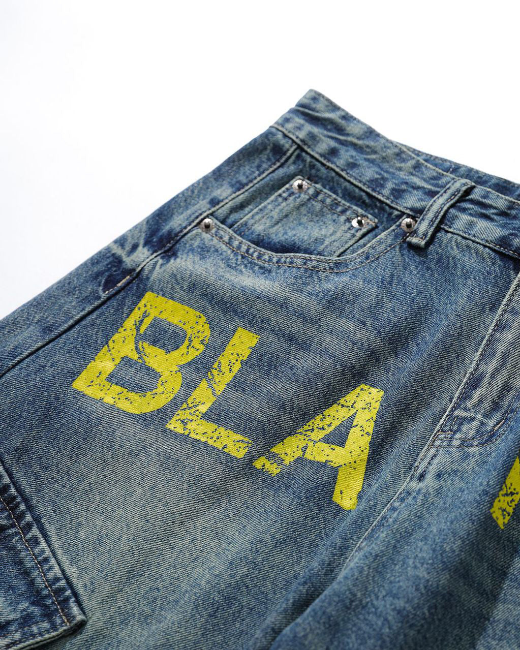 Retro Letter Print Wide-Leg Cargo Jeans